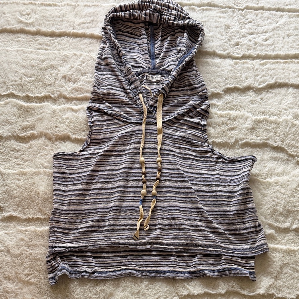 We The Free, Free People Striped Cropped Tank Hoodie in Gray & Lavender Stripe